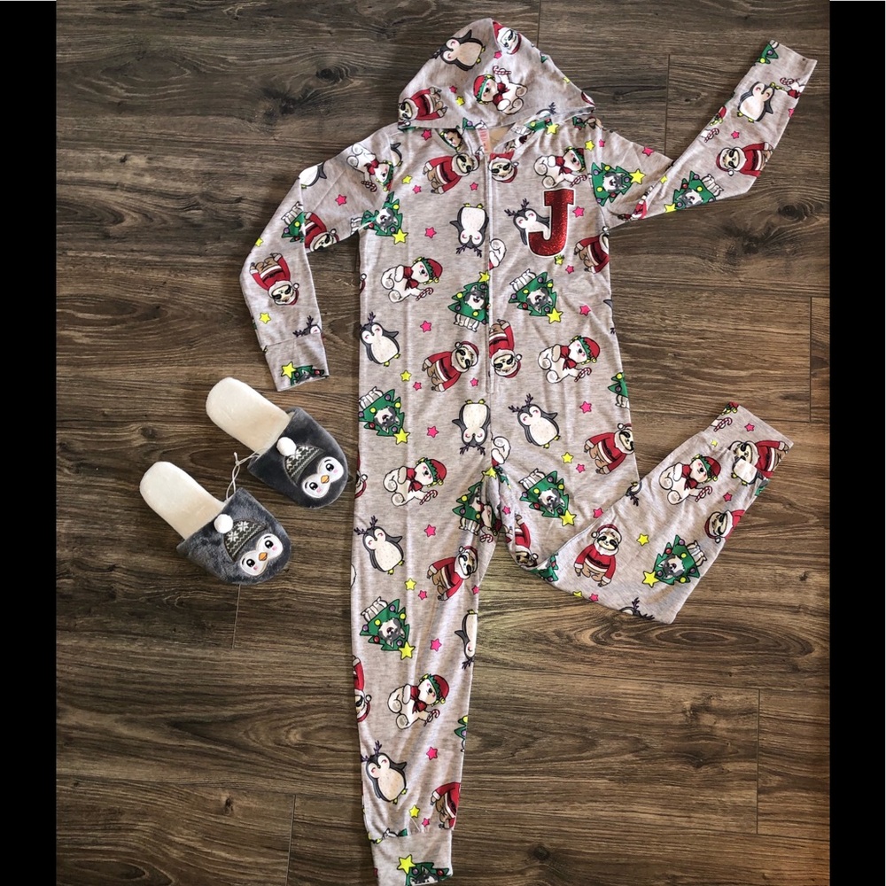 Justice onesie pajama with matching slippers